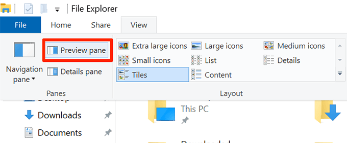 Disable Preview Pane in File Explorer