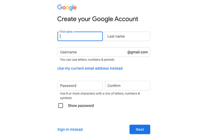 Create new gmail account